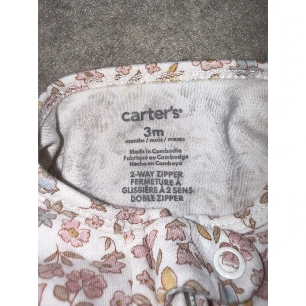 Carters Baby Girl 3 Month Floral Sleeper 2 Way Zipper